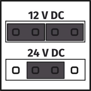 12v vagy 24v dc egyenaram beallitasa jumperrel 12v vagy 24v dc egyenaram beallitasa jumperrel