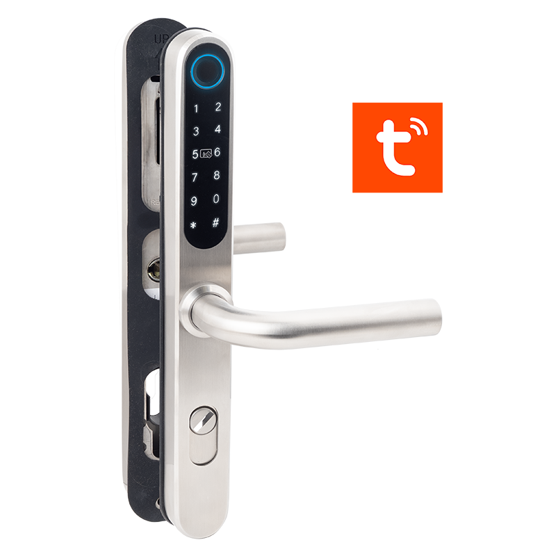 Intelligens AIRBNB z&aacute;r - INOX - ujjnyomat/RFID/PIN azonos&iacute;t&aacute;s - 13,56 MHz MIFARE - BLE - TUYA - IP65