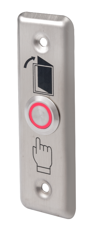 OUTLET: LED-es INOX nyomógomb pajzzsal NO keskeny - piros