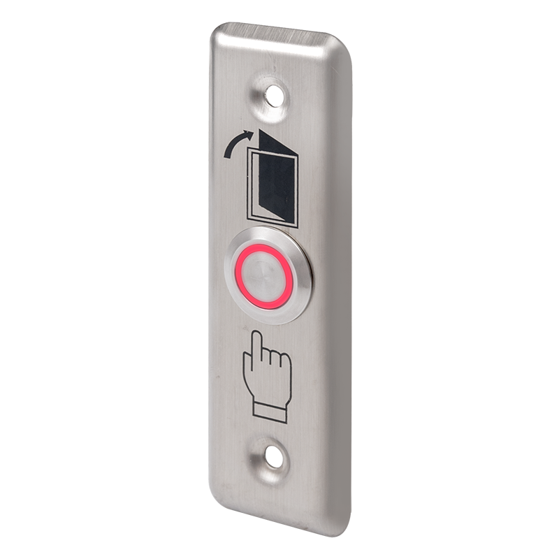 OUTLET: LED-es INOX nyomógomb pajzzsal NO keskeny - piros