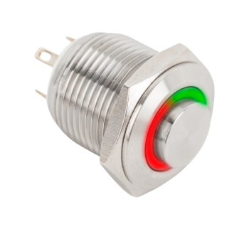 Kimagasló felületű nyomógomb 16mm-es furathoz-NO piros-zöld LED gyűrűvel