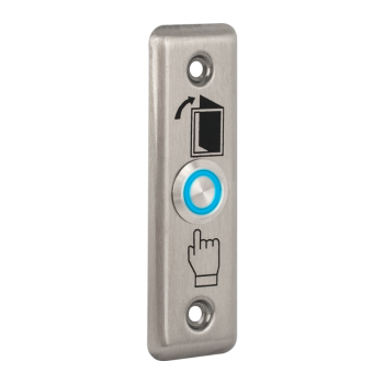 Kimagasló felületű nyomógomb 92 x 29 mm-es INOX pajzzsal - NO - LED kék - cseppálló