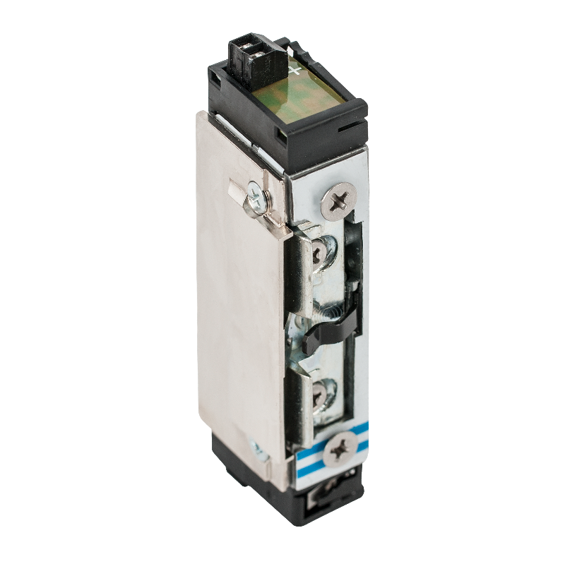 Alacsony, pajzs nélküli elektromos zárfogadó - visszajelzéssel - nyelvkivezetővel - 12V DC