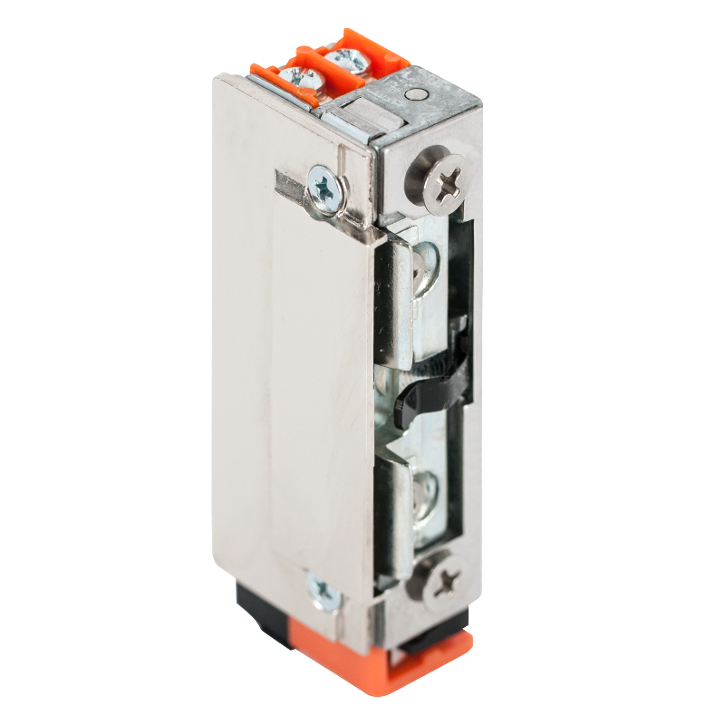 Alacsony, pajzs nélküli elektromos zárfogadó - feszültségre zár - nyelvkivezetővel - 12V DC