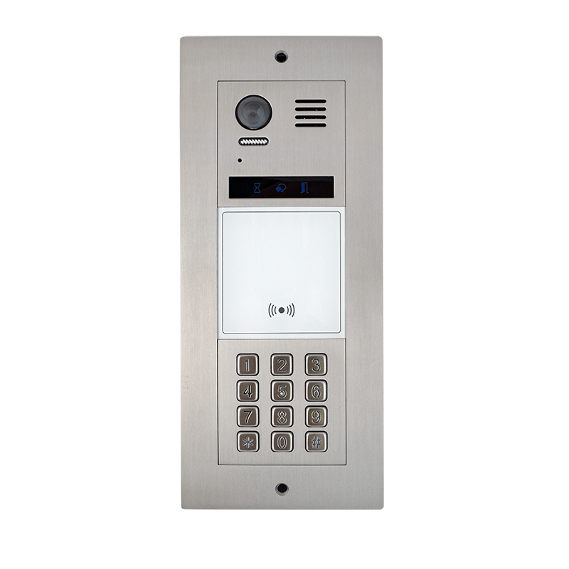 Társasházi kültéri egység megvilágított tasztatúrával, és beépített RFID olvasóval IP55