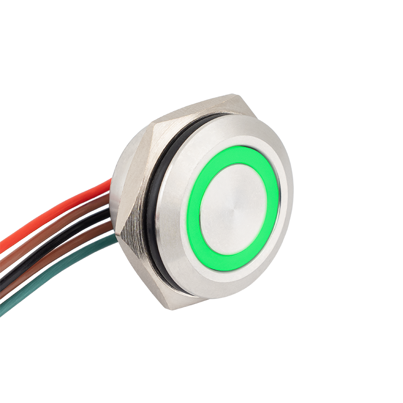 FLM16-FJ-4-E-rdgn - Lapos felületű nyomógomb 16 mm-es furathoz, NO-COM kimenettel, piros-zöld LED, IP67