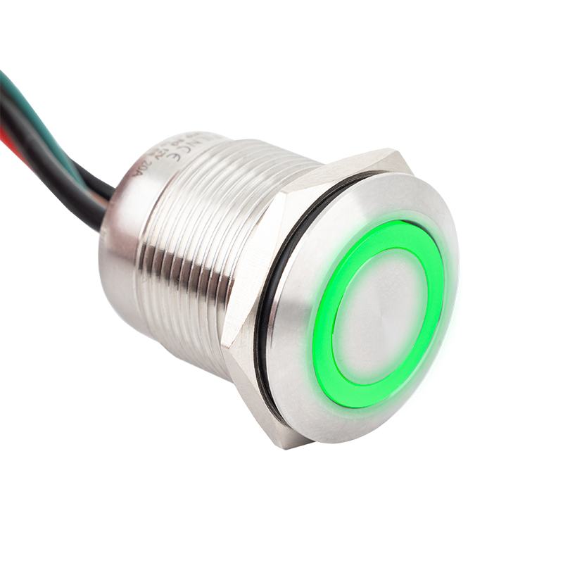 FLM19-FW-6-EX-rdgn - Lapos felületű nyomógomb 19 mm-es furathoz, NO-COM piros-zöld LED gyűrűvel, IP67 védelemmel