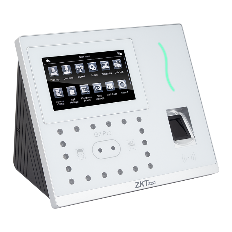 ZKTeco Biometrikus azonosítású, munkaidőnyilvántartó és beléptető terminál, arc, tenyér, ujjlenyomat, PIN, RFID EM olvasóval, G3PRO