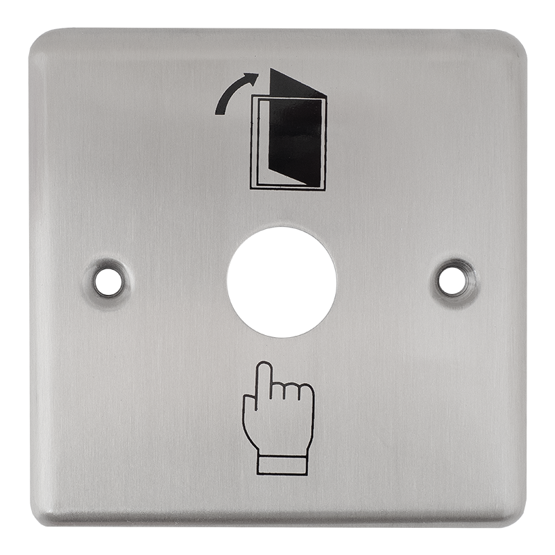 Nyomógomb pajzs 90 x 90 mm 19 mm furatátmérővel INOX