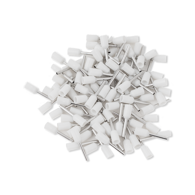 Érvéghüvely AWG22 (0.5mm2) vezetékhez 8mm hosszú fehér köpeny (100 db/csomag)