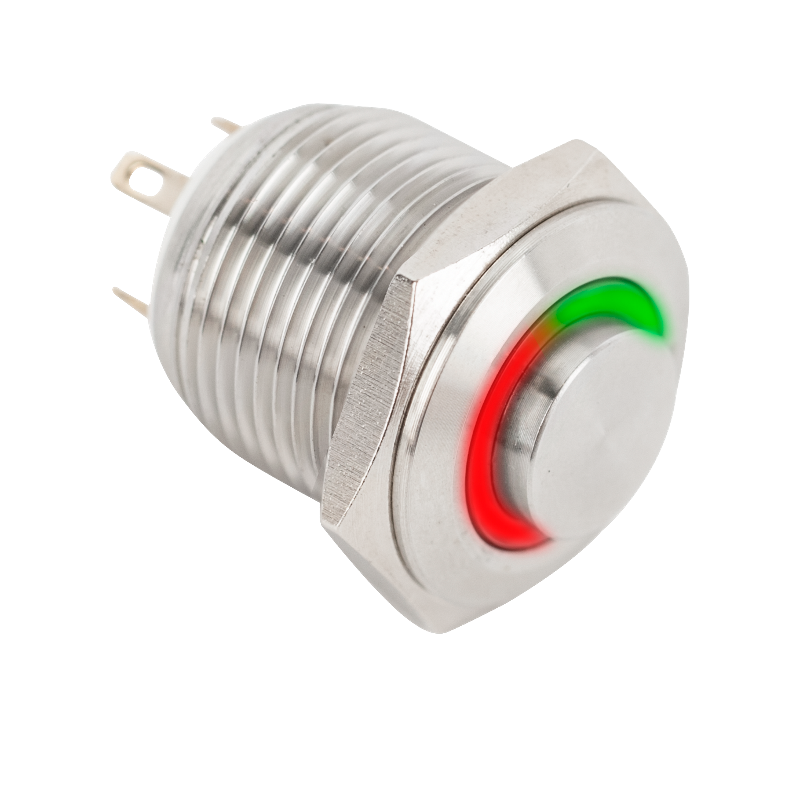 Kimagasló felületű nyomógomb 19mm-es furathoz-NO piros-zöld LED gyűrűvel