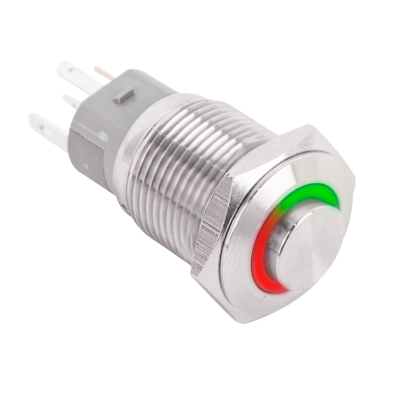 Kimagasló felületű nyomógomb 16mm-es furathoz NO/NC piros-zöld LED gyűrűvel