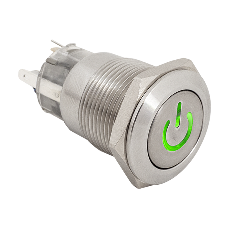 Kimagasló felületű bistabil nyomógomb 19mm-es furathoz NO/NC piros-zöld LED-del