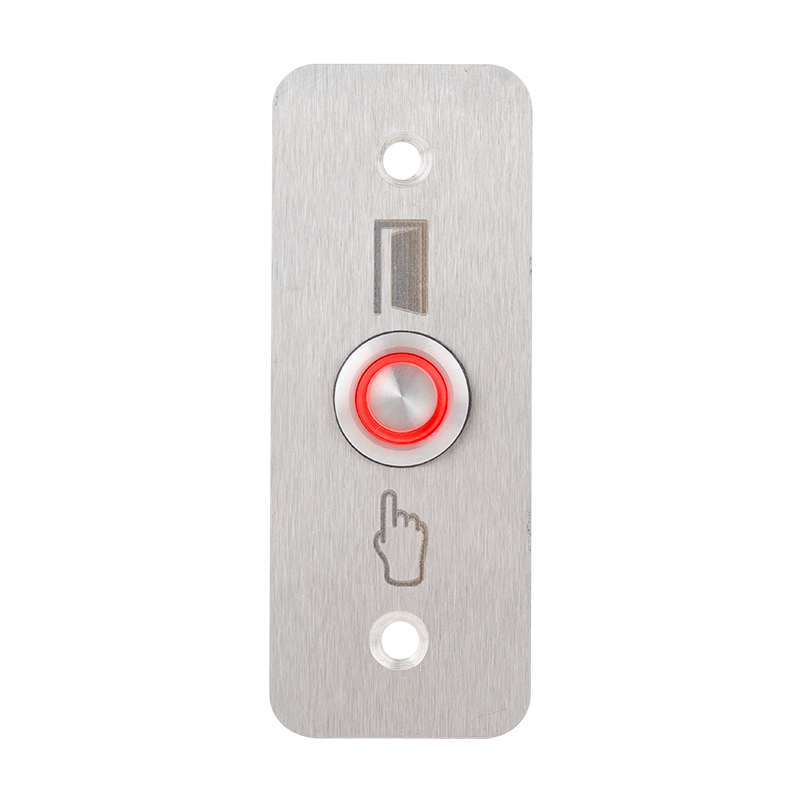 Kimagasló felületű Ø16 mm-es nyomógomb 35 mm széles pajzzsal-NO - piros LED