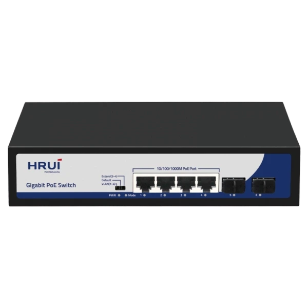 PoE switch 4+2 portos, gigabites up- &eacute;s downlinkkel