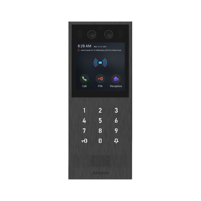 Akuvox társasházi IP kaputelefon kültéri egység , 4'' kijelző, érintőgombok, tasztatúra, szürke