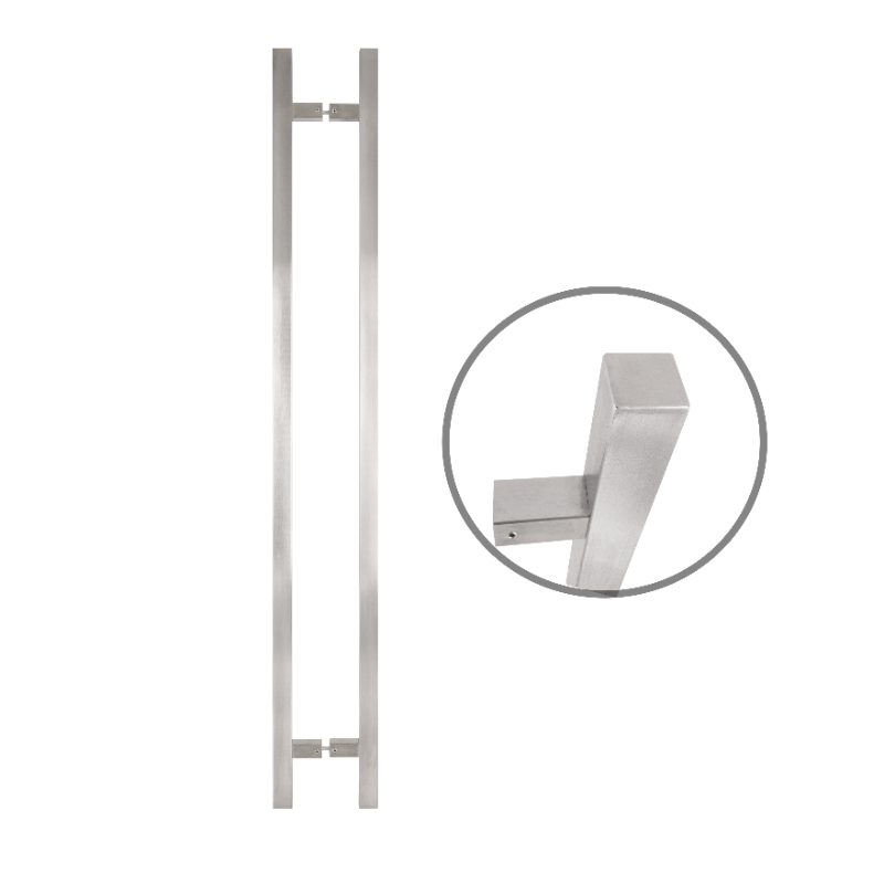 Négyzet alapú 1200 mm hosszú INOX fogantyú pár 90°-os lábakkal - 30x30 profilmérettel