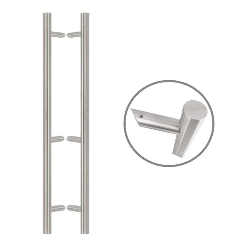 Henger alakú 1800 mm hosszú INOX fogantyú 45°-os lábakkal - 32 mm csőátmérővel