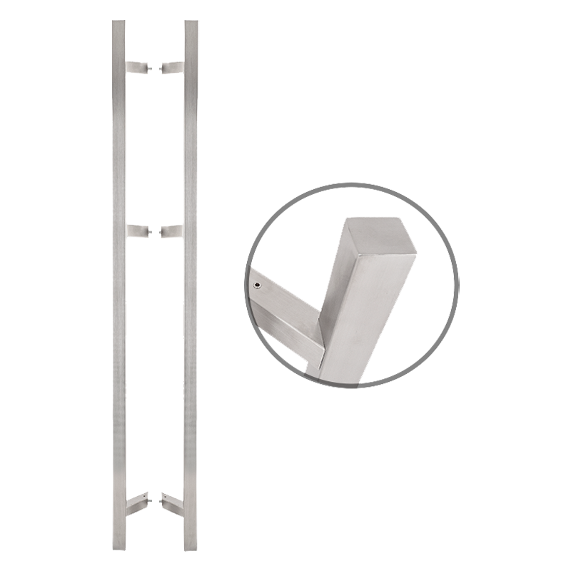 Négyzet alapú 1800 mm hosszú INOX fogantyú pár 45°-os lábakkal - 30x30 profilmérettel