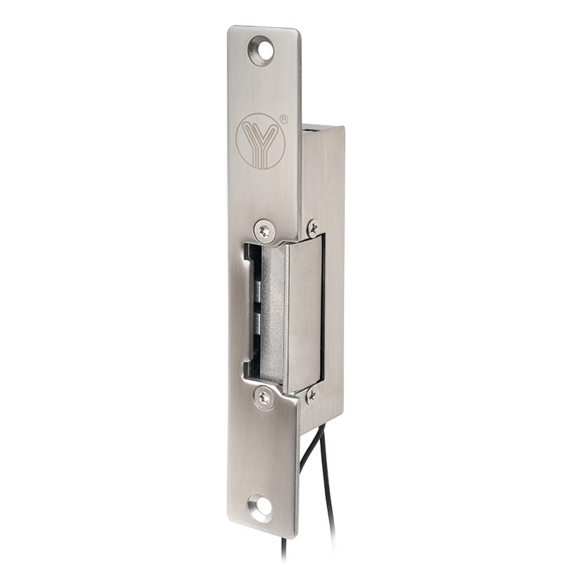 Rövid, rozsdamentes előlapos elektromos zár - feszültségre nyit - fail-secure (munkaáramú) - kikapcsolható - IP65