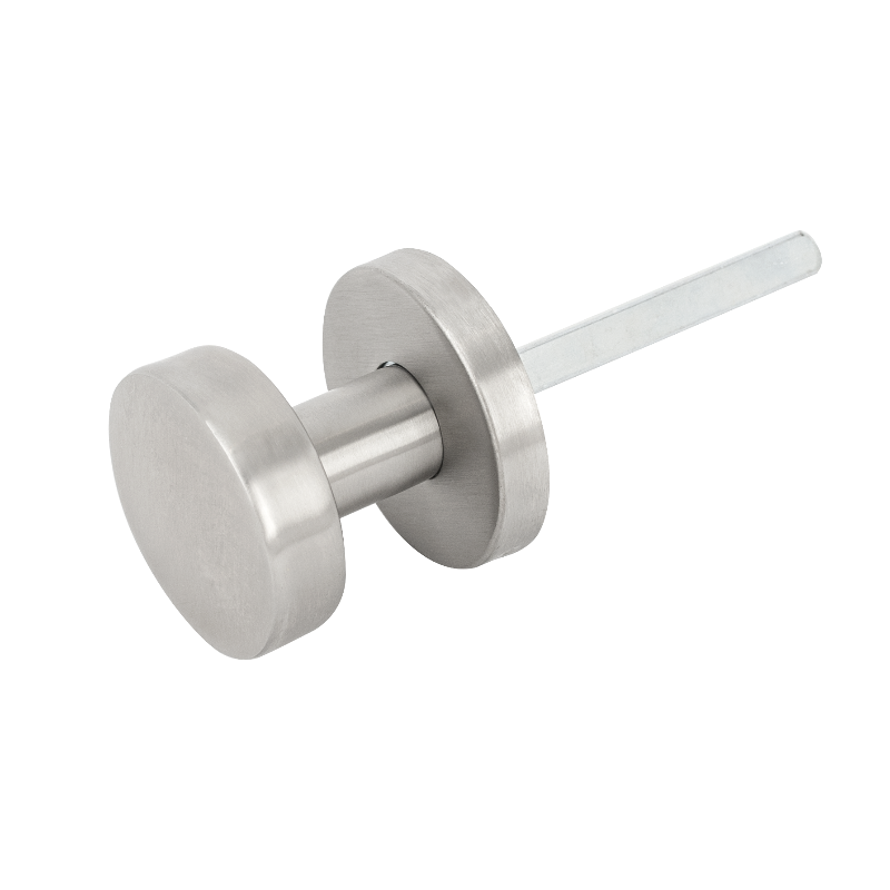 Lapos kör alakú egyenes nyakú gomb, fix, INOX,  kerek címmel 4 rögzítési ponttal
