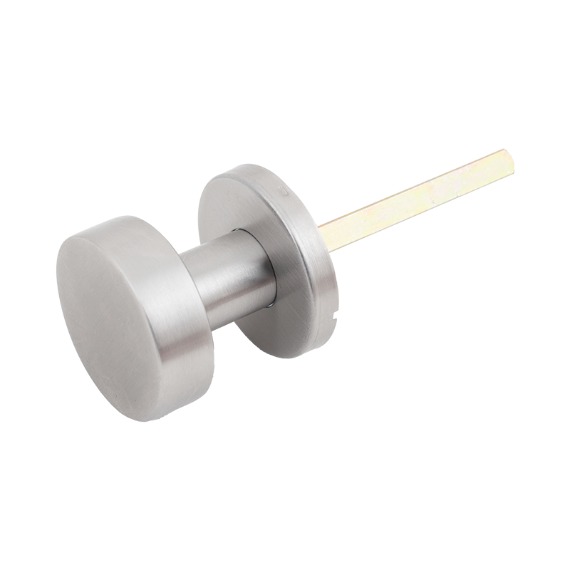 Lapos kör alakú egyenes nyakú gomb, fix, INOX,  kerek címmel 4 rögzítési ponttal